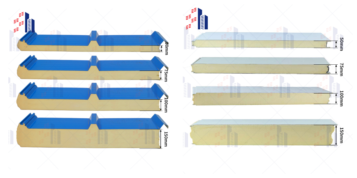폴리우레탄 샌드위치 지붕 패널과 벽 패널의 두께가 다릅니다 폴리우레탄 샌드위치 지붕 패널과 벽 패널의 두께가 다릅니다